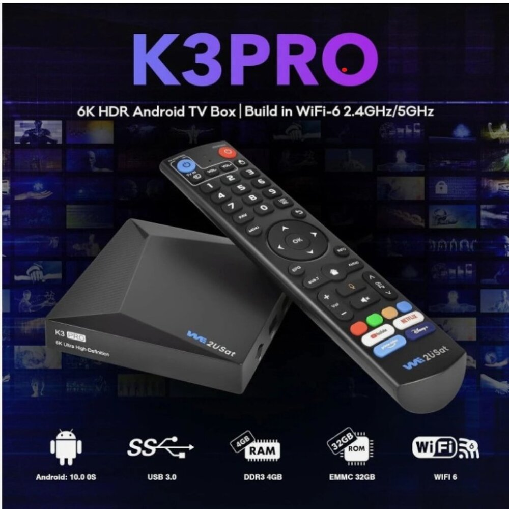 We2USat K3 PRO Original Smart Android TV Box 4GB+32GB WiFi BT5.0 1000M HDR Set